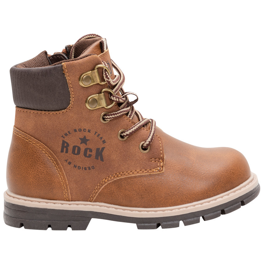 Bottillons effet cuir cognac à lacets et zip 