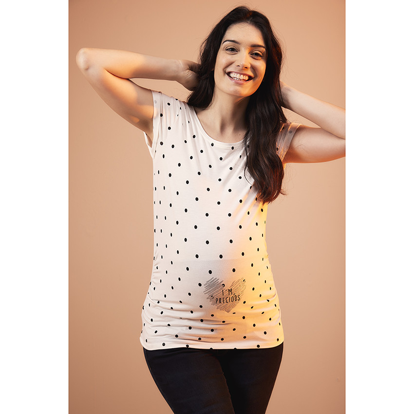 T-shirt de grossesse manches courtes en jersey imprimé pois 