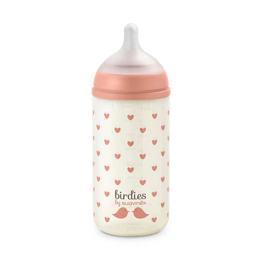 Biberon en verre 240ml avec tétine SX Pro S Birdies rose 