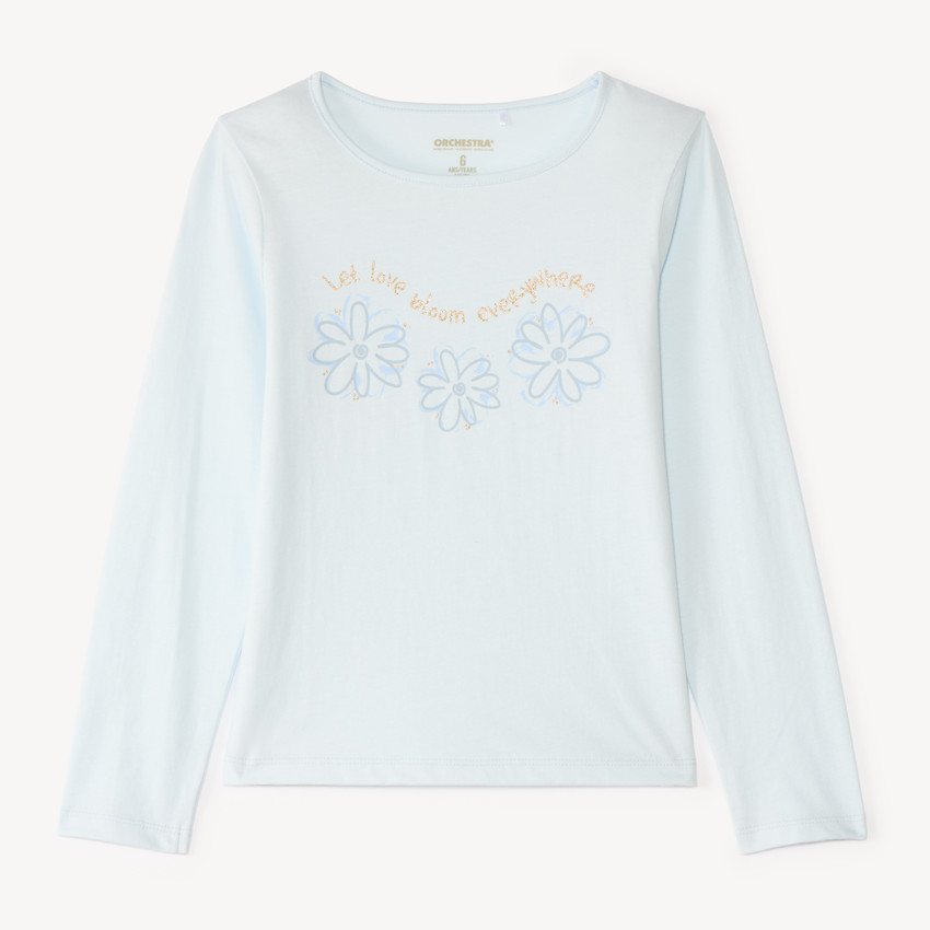 T-shirt manches longues print pailleté fille 