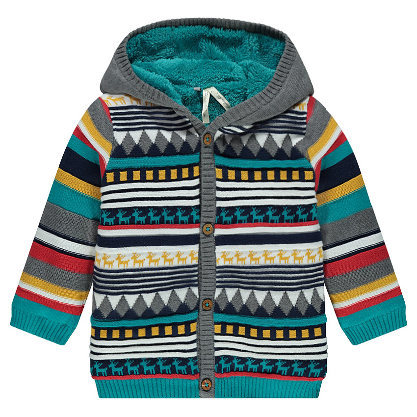 Veste à capuche en tricot à motifs jacquard 