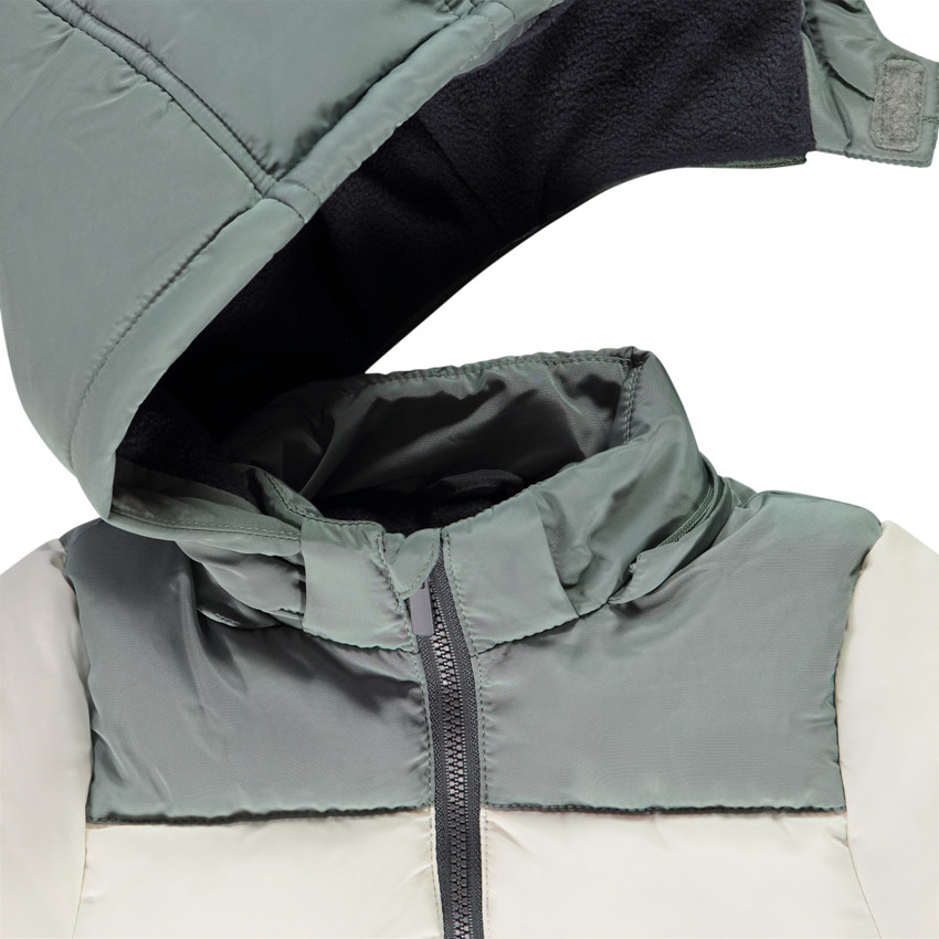 Donsjas met afneembare kap en colour block effect voor baby jongen 