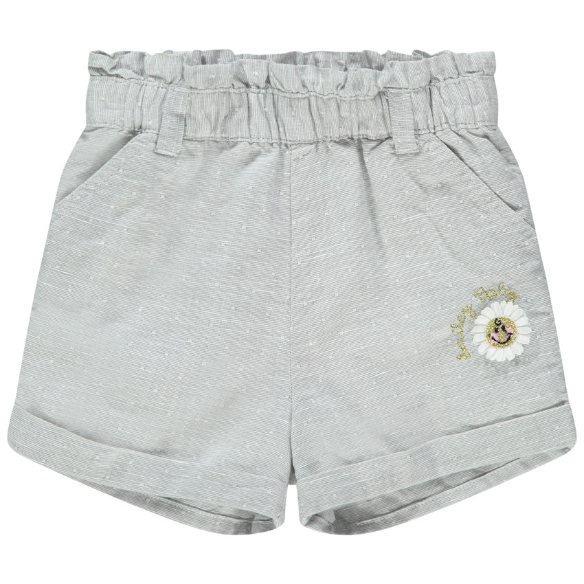 Short en coton et lin plumetis motif Smiley Baby brodé 