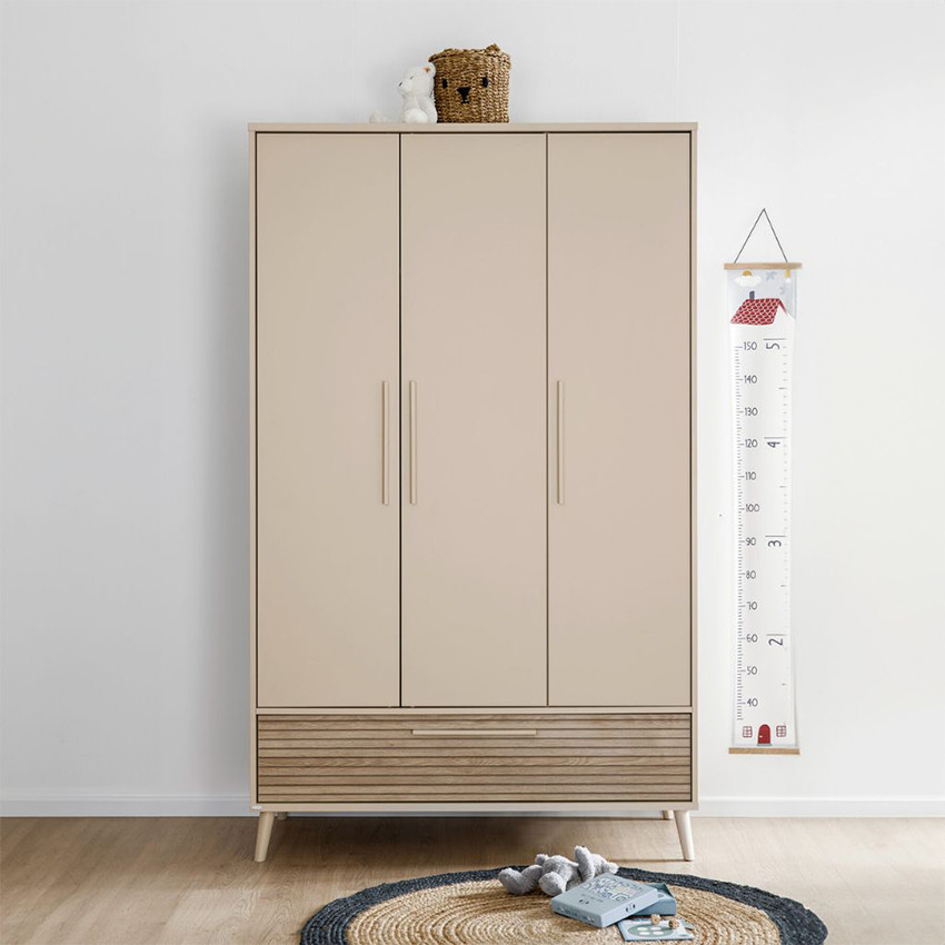 Kast met 3 deuren en 1 lade Eefje kasjmier Beige/Groovy Eikenhout 