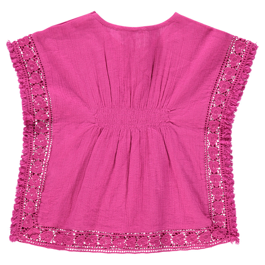 Tunique poncho en crépon et dentelle 