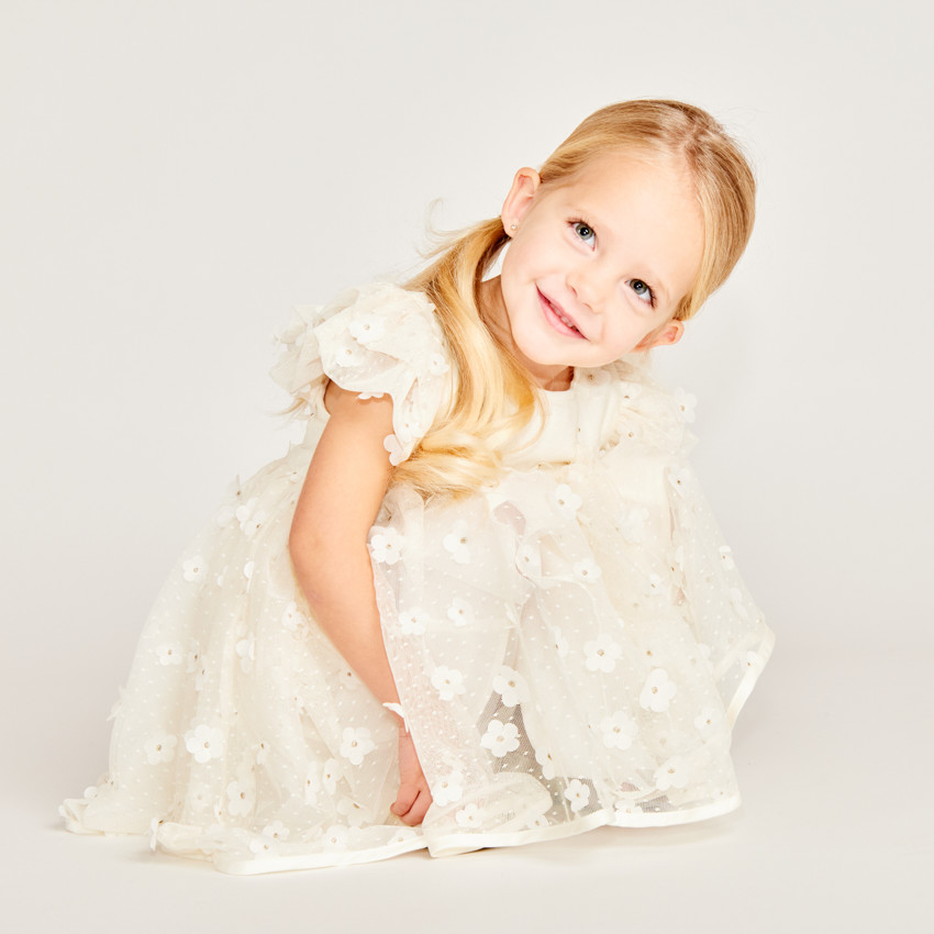 Korte mouwen vlinderjurk met 3D bloemen voor babymeisjes 
