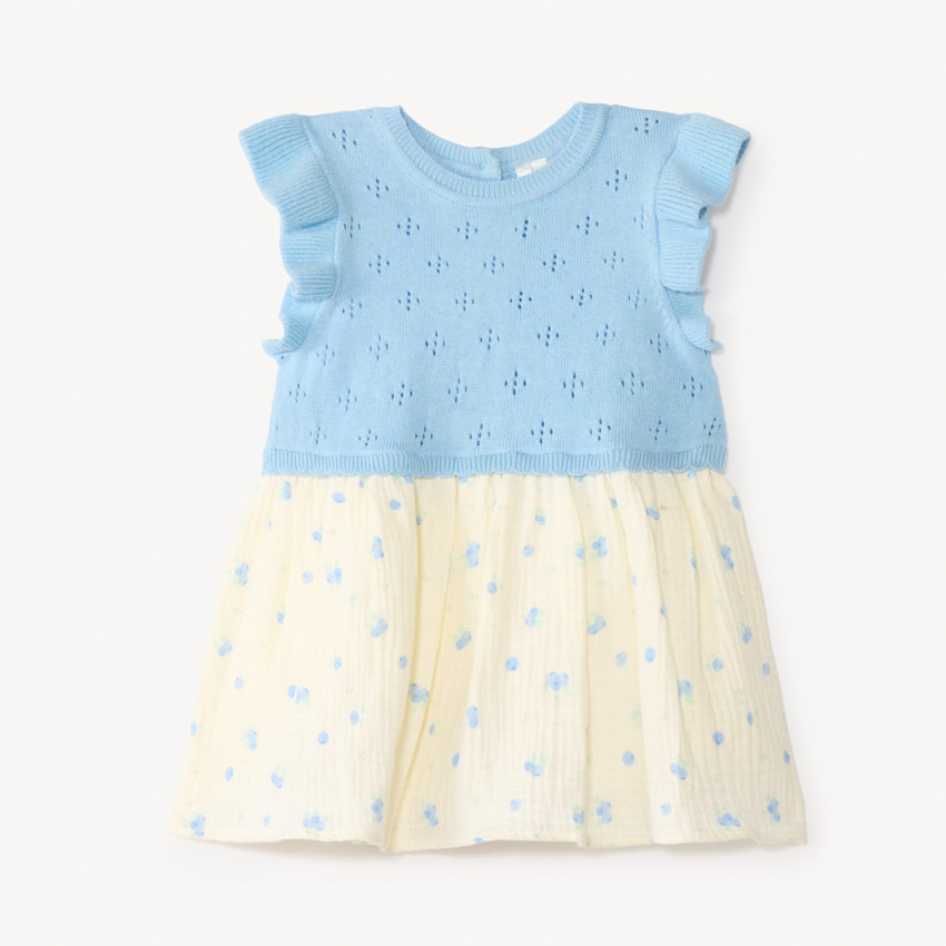 Jurk van tricot 2-in-1 met blauwe bessenprint voor babymeisjes 