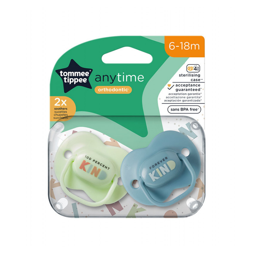 SILICON PACIFIER TOMMEE TIPPEE 2X 0-6M ANYTIME STHR 