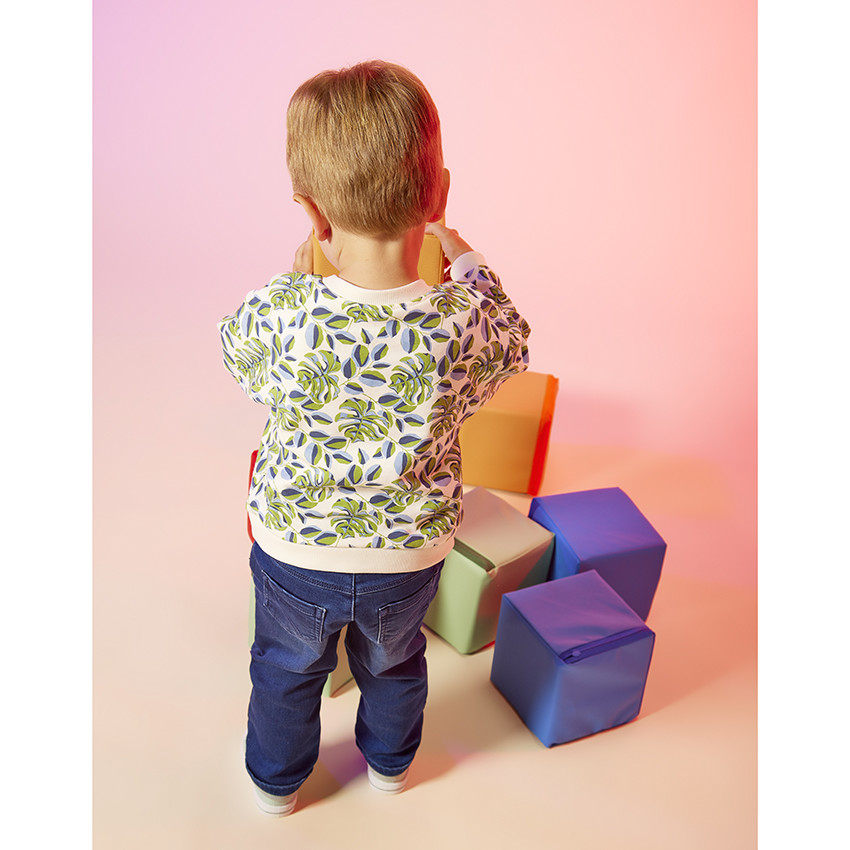 Oversized sweatshirt in fleece met bladerenprint voor baby jongen 