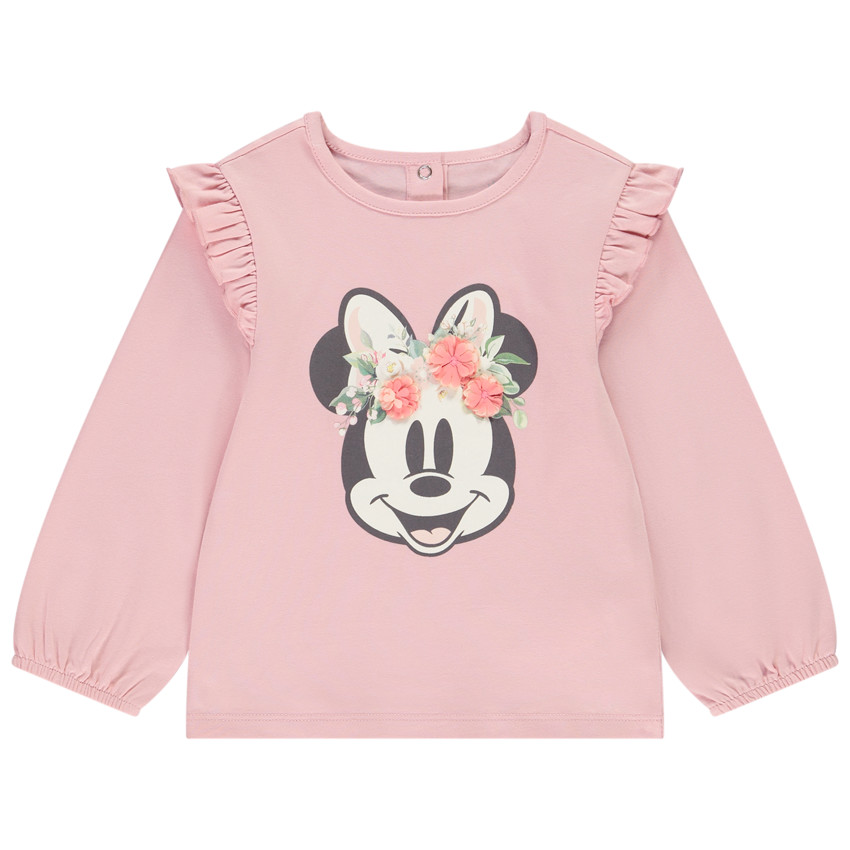 T-shirt manches longues à fleurs 3D Minnie Disney pour bébé fille 