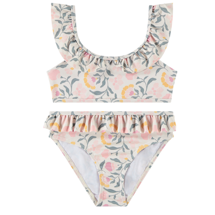 Maillot de bain 2 pièces imprimées fleurs à volants fille 