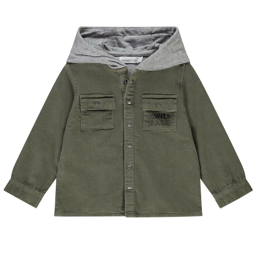 Chemise manches longues en velours milleraies avec capuche pour bébé garçon 