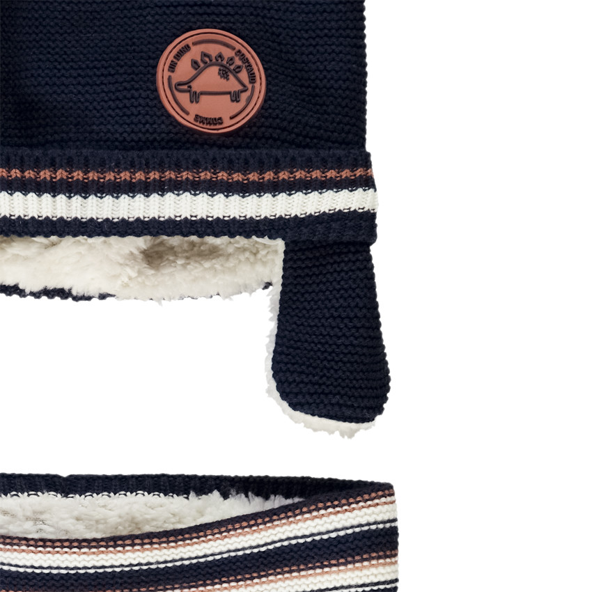Set muts + snood met strepen voor baby jongen 