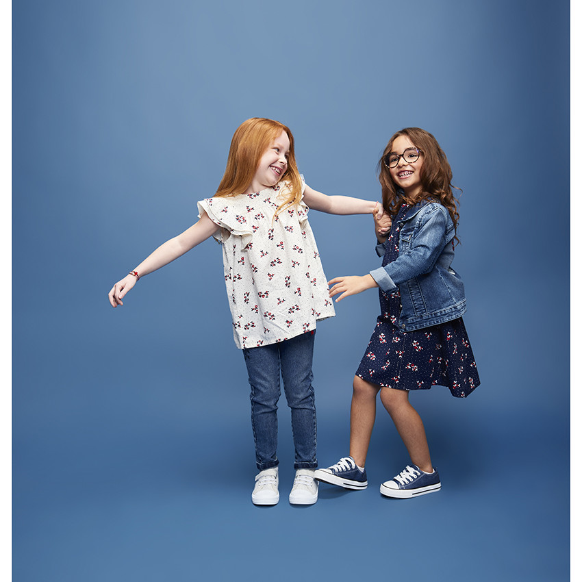 Jurk met korte volantmouwen en bloemen- en stippenprint voor meisjes 