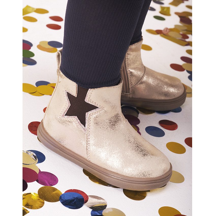 Bottillons dorés brillants avec élastique étoile pour fille 