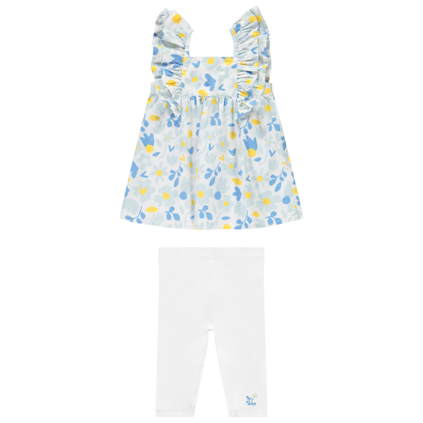 Tunika met bloemenprint + effen short voor baby meisjes 