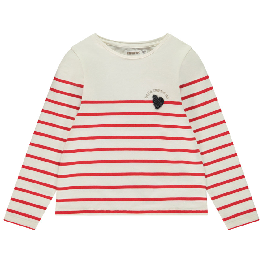 Marinière à patch cœur en bouclettes 3D pour fille 