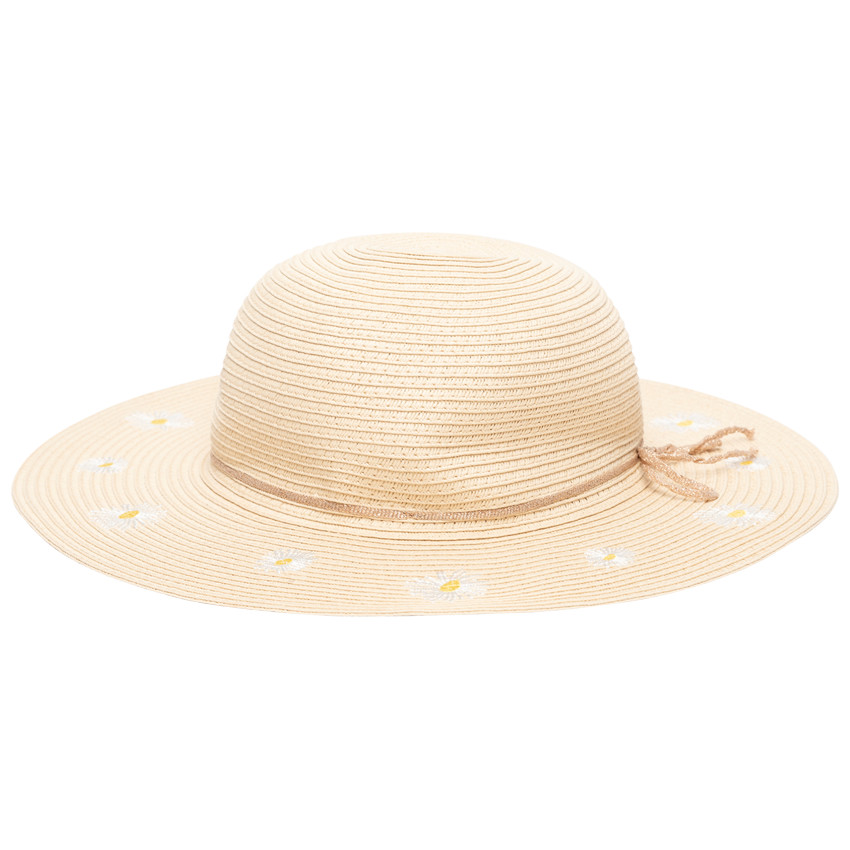 Capeline effet paille tressée avec fleurs brodées pour fille 