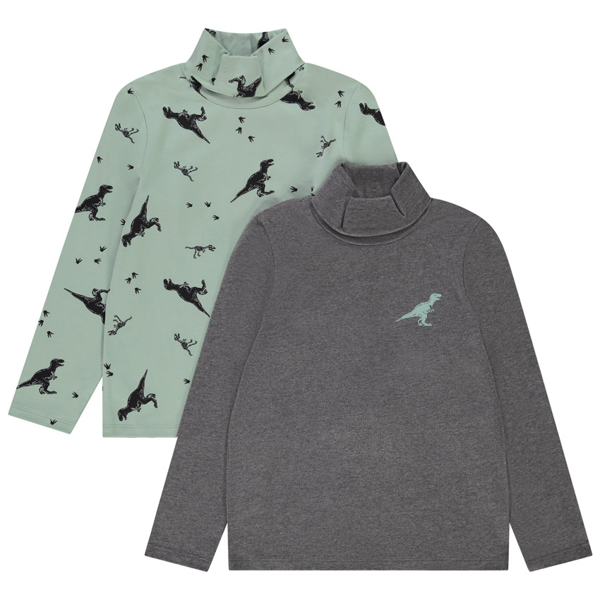 Lot de 2 sous-pulls à col roulé motifs T-Rex pour garçon 