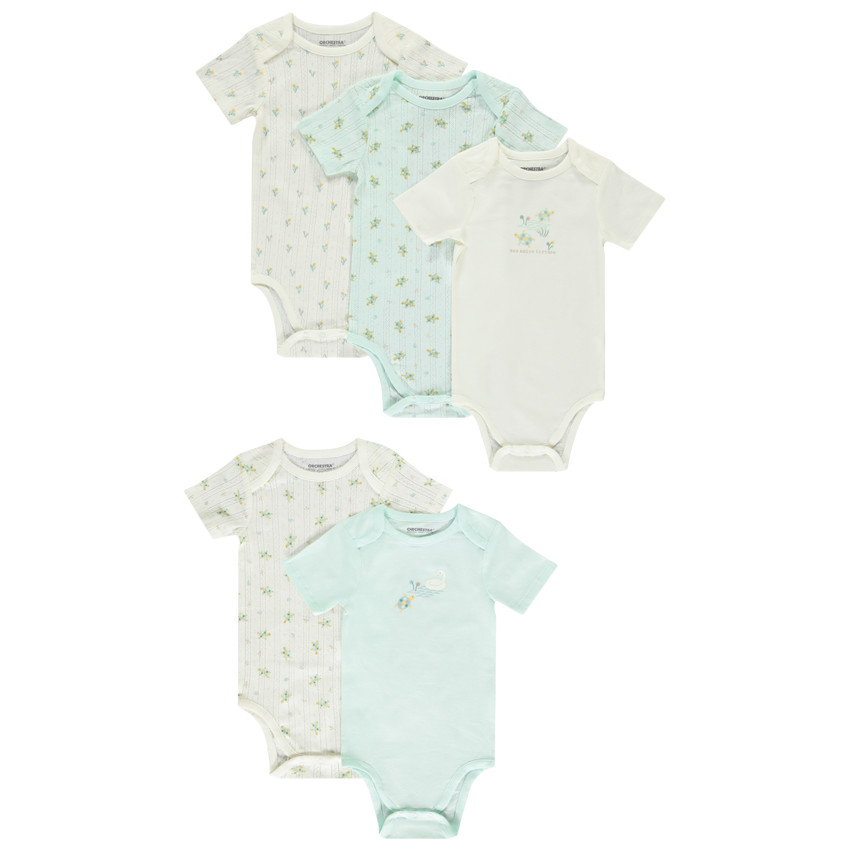 Set van 5 bodies met korte mouwen en schildpadmotief voor meisjes met verschillende openingen afhankelijk van de leeftijd 