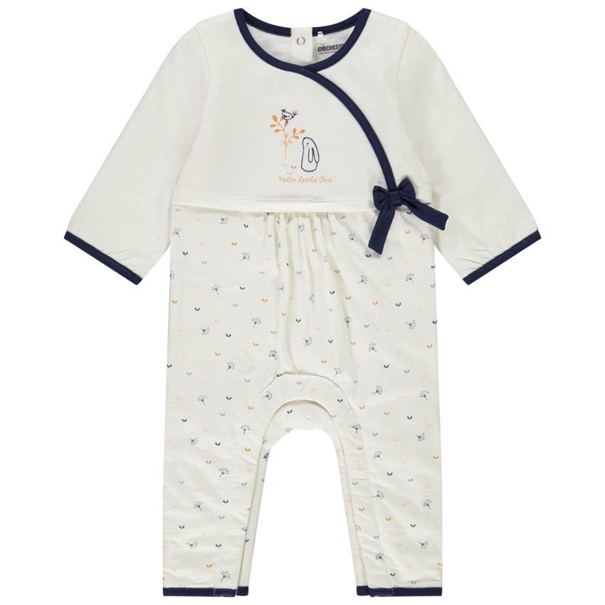 Combinaison longue en velours et jersey ouatiné imprimé fleuri et broderie pour bébé fille 