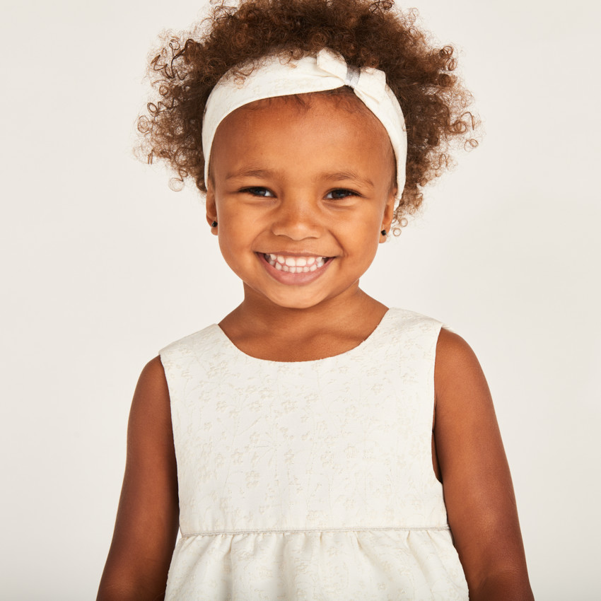 Robe en jacquard fleuri + bandeau à nœud pour bébé fille 