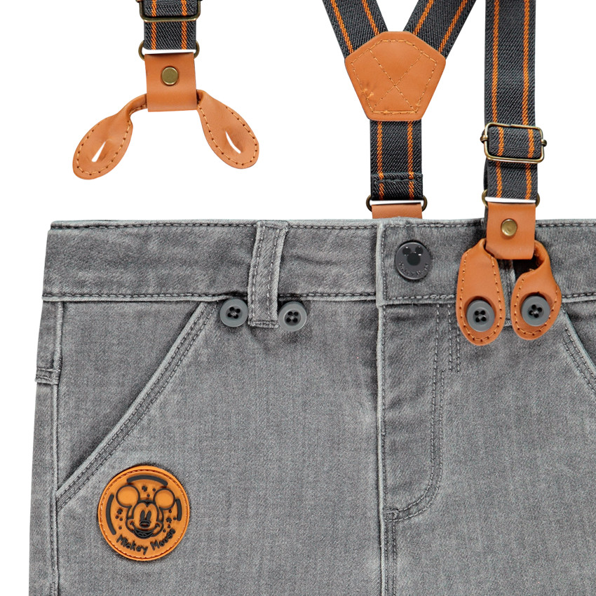 Jean à bretelles amovibles et motifs Mickey Disney pour bébé garçon 