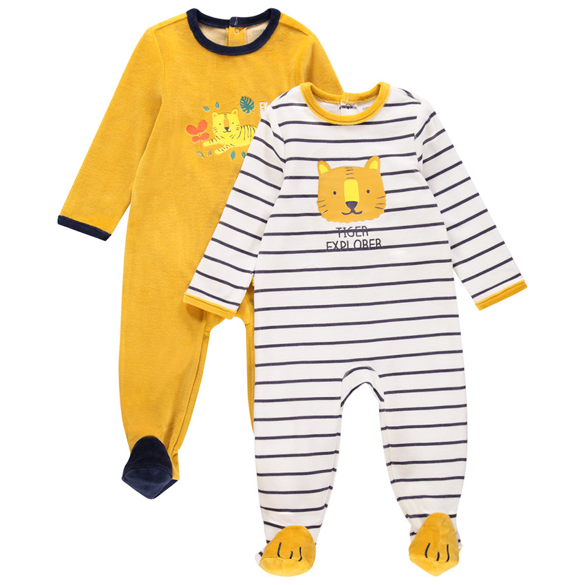Set van 2 fluwelen onesies met tijgerprint voor babyjongens 