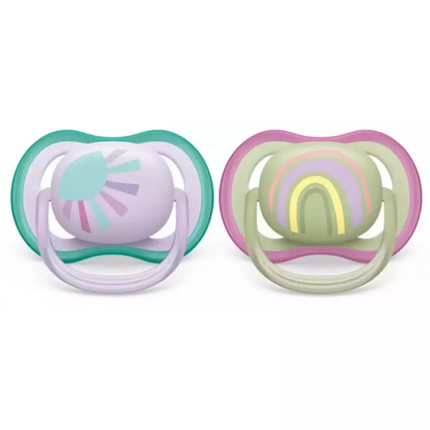 Lot de 2 sucettes silicone Ultra Air 0-6M soleil/arc-en-ciel 