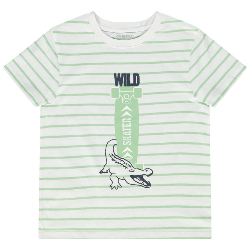 T-shirt manches courtes rayé avec print fantaisie pour garçon 