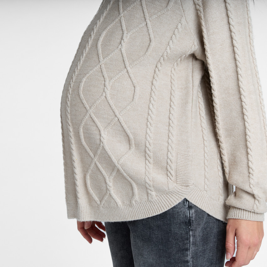 Pull manches longues uni en tricot torsade pour femme 