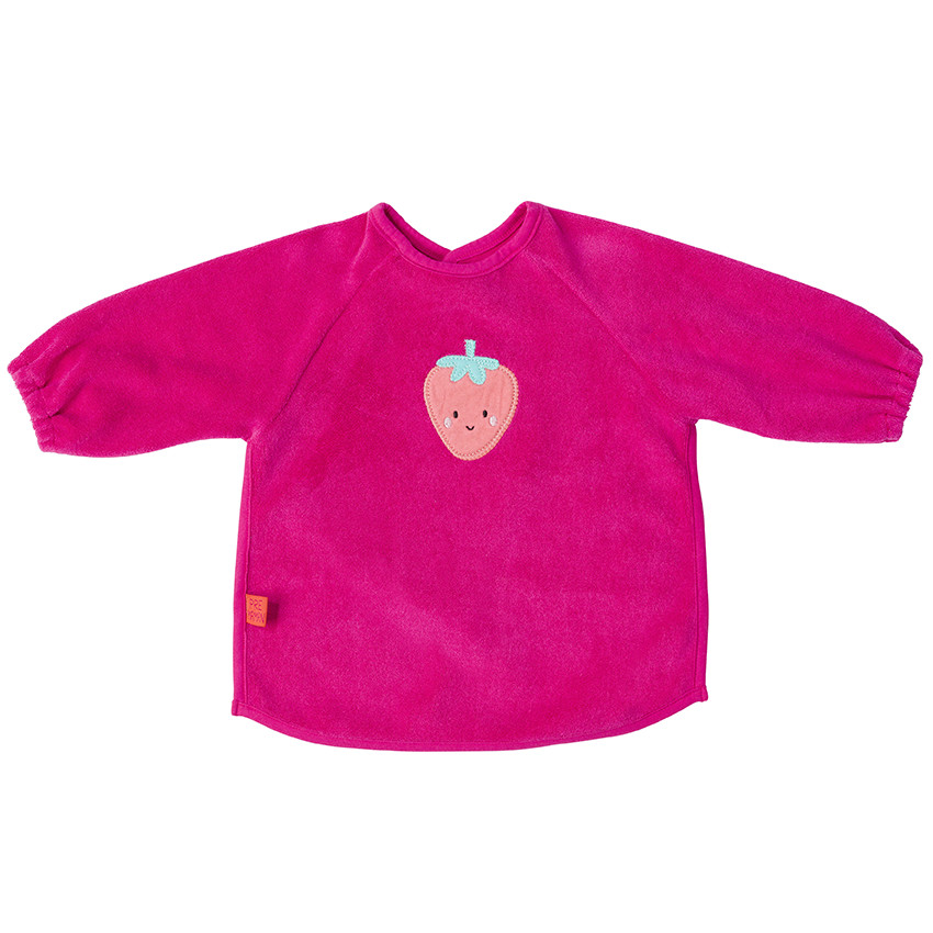 Bavoir manches longues en coton éponge avec patch fruit 
