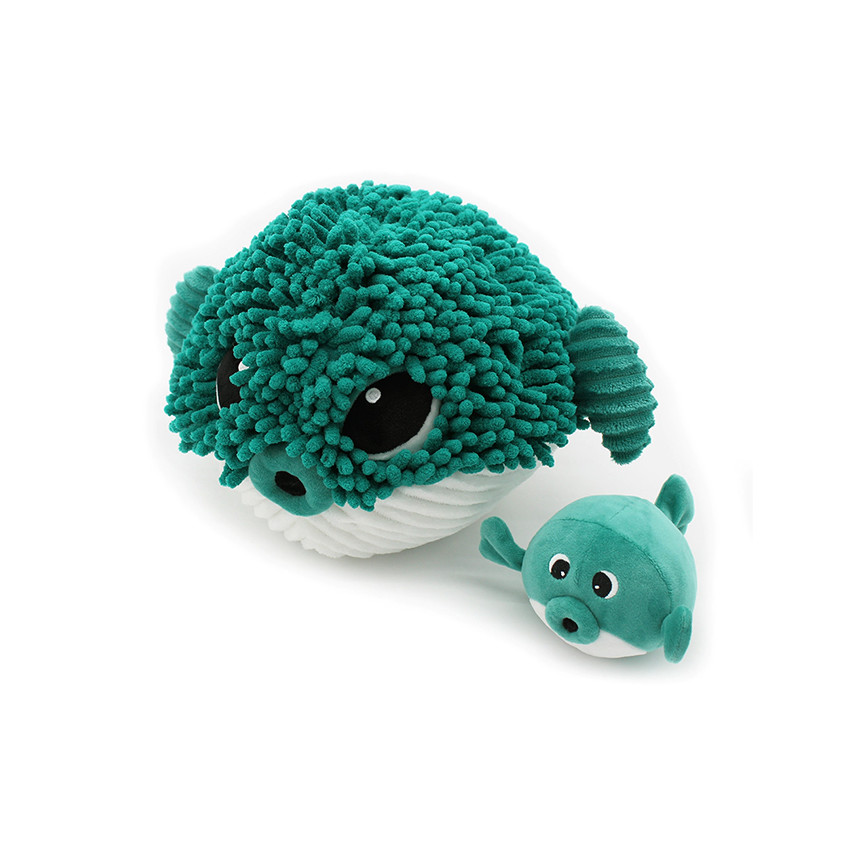 Peluche moyenne/grande Ptipotos Blowfish maman et bébé vert 