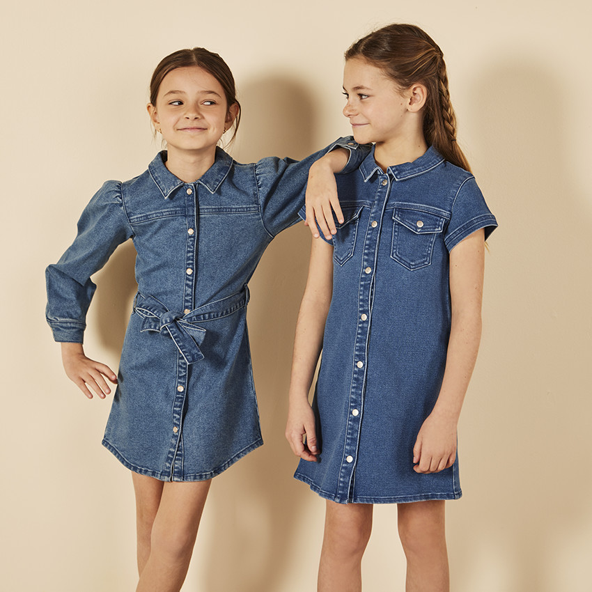 Jurk chemise korte mouwen jeans effect voor meisjes 