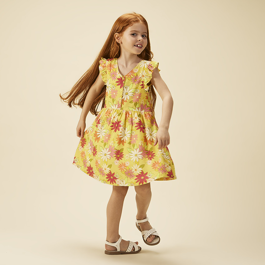 Robe manches courtes volantées imprimé fleuri pour fille 