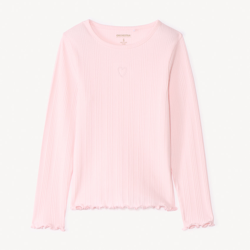 T-shirt manches longues avec cœur brodé fille 