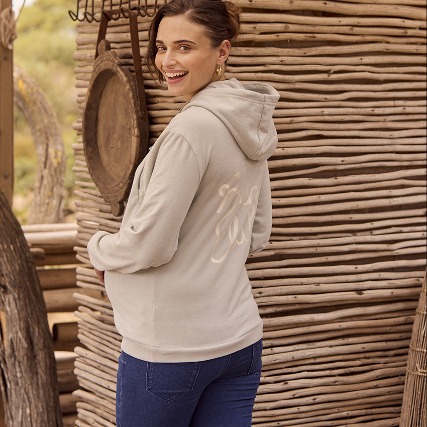 Sweat de grossesse et d'allaitement à zip et patchs bouclettes 
