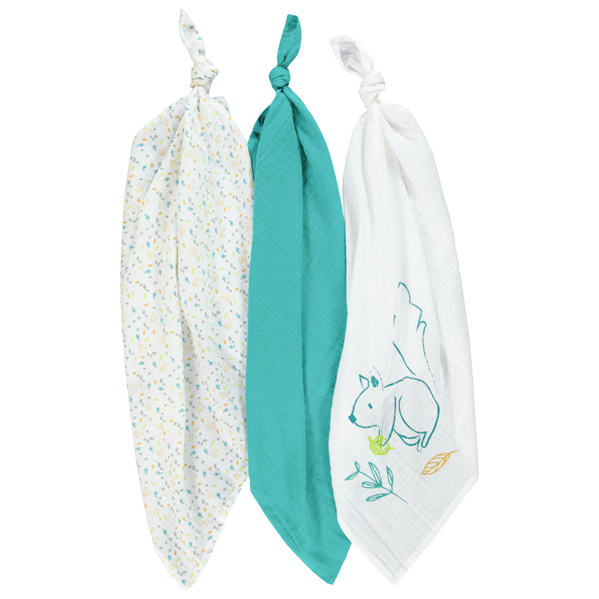 Lot de 3 langes en gaze de coton garçon 