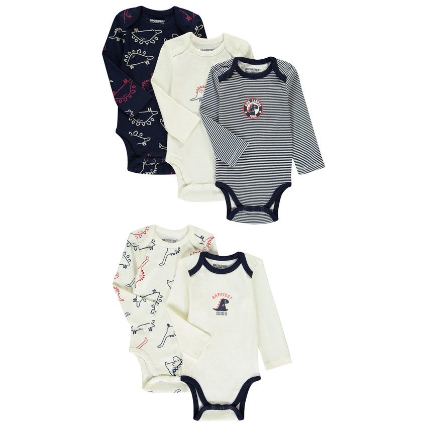 Lot de 5 bodies manches longues motifs dinos pour bébé garçon 
