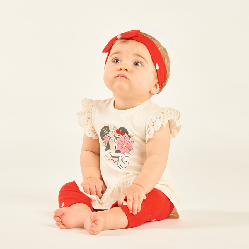 Ensemble 3 pièces tunique + caleçon + bandeau Minnie Disney pour bébé fille 