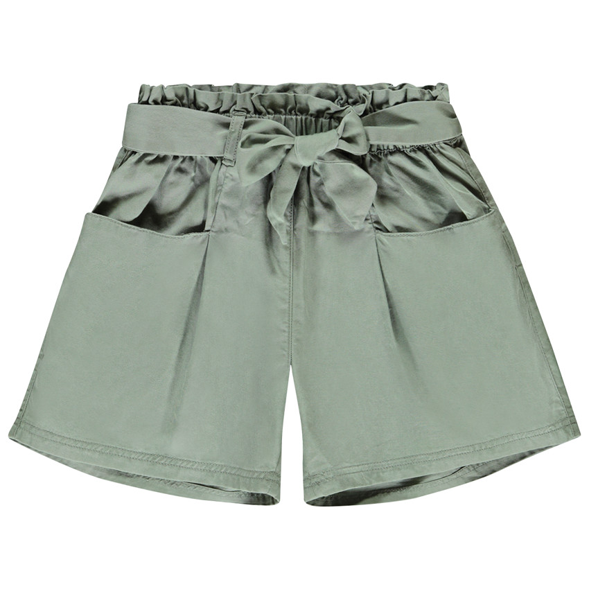 Hoge taille twill short met strikceintuur meisjes 