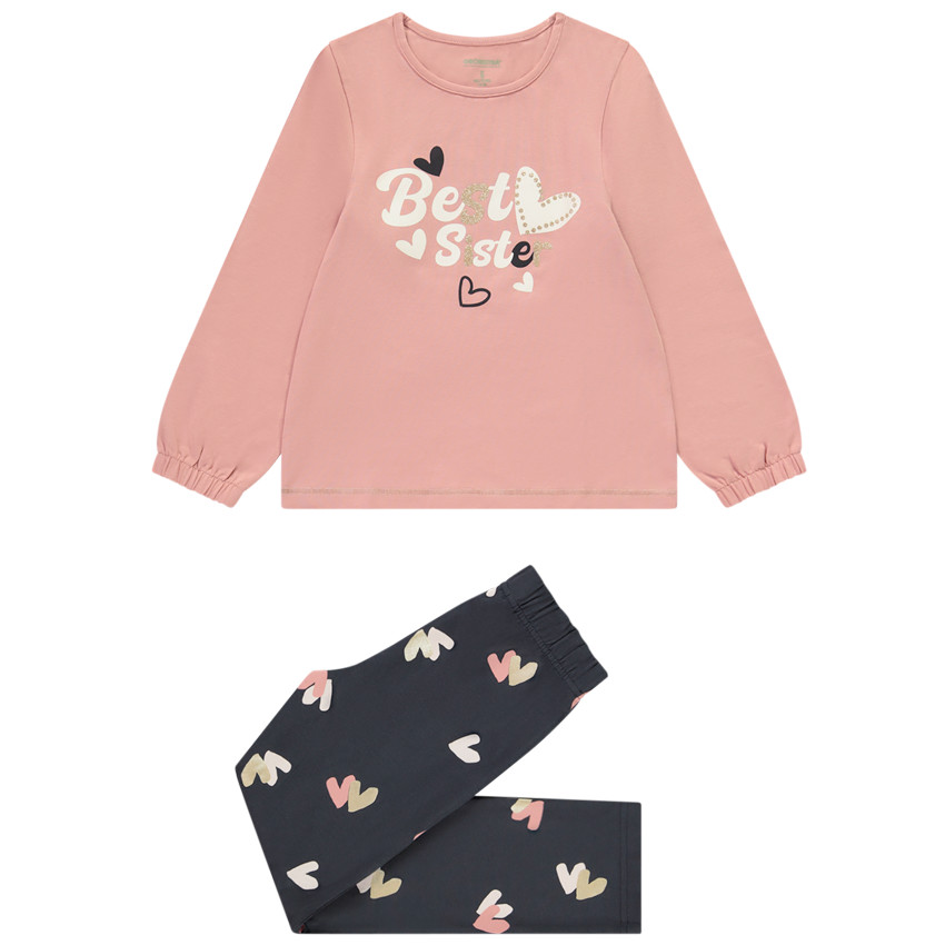 Set pyjama long motif cœurs pailletés pour fille 