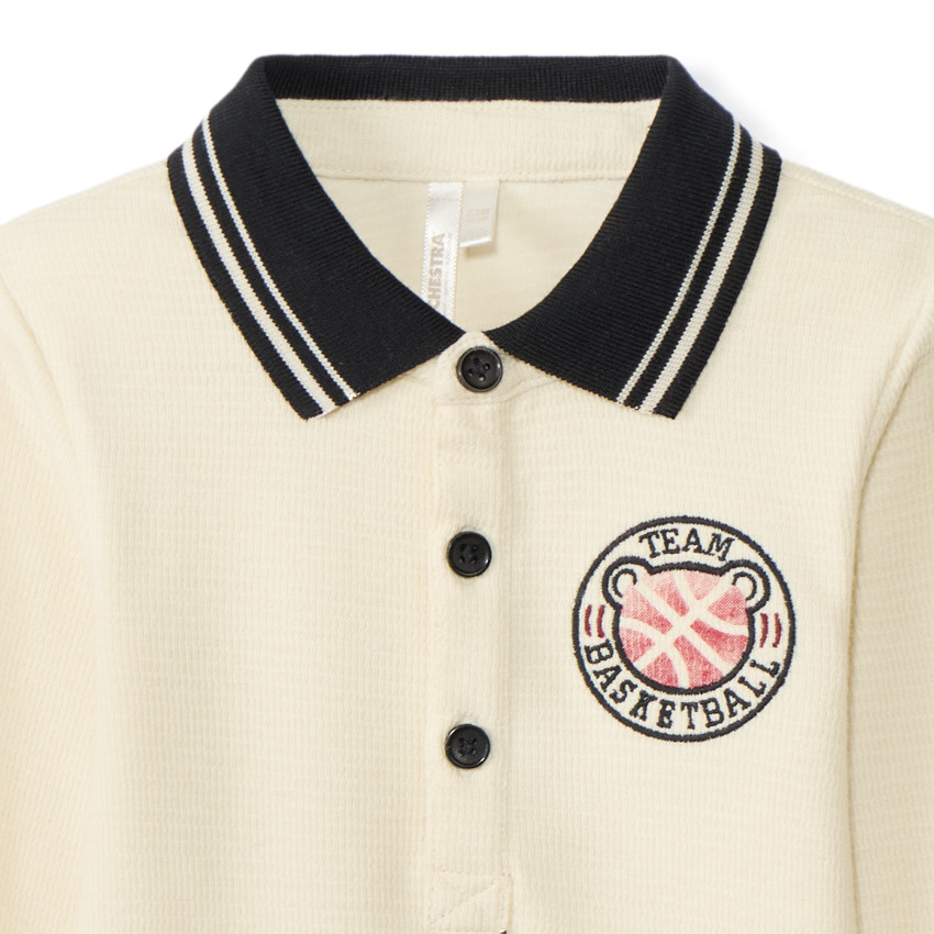 Poloshirt met lange mouwen en basketbalborduursel voor babyjongens 