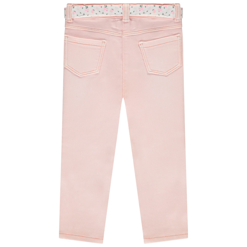 Jean droit avec ceinture fleurie à nouer pour bébé fille 