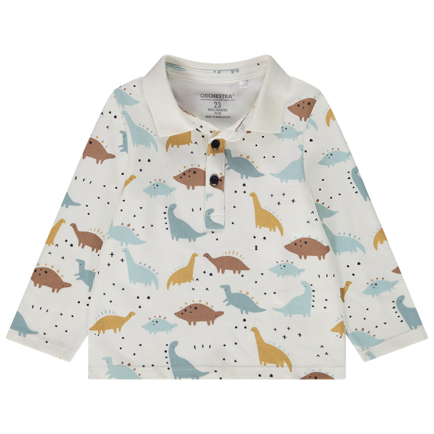 Polo met lange mouwen in jersey met dinosaurussenprint voor baby jongen 