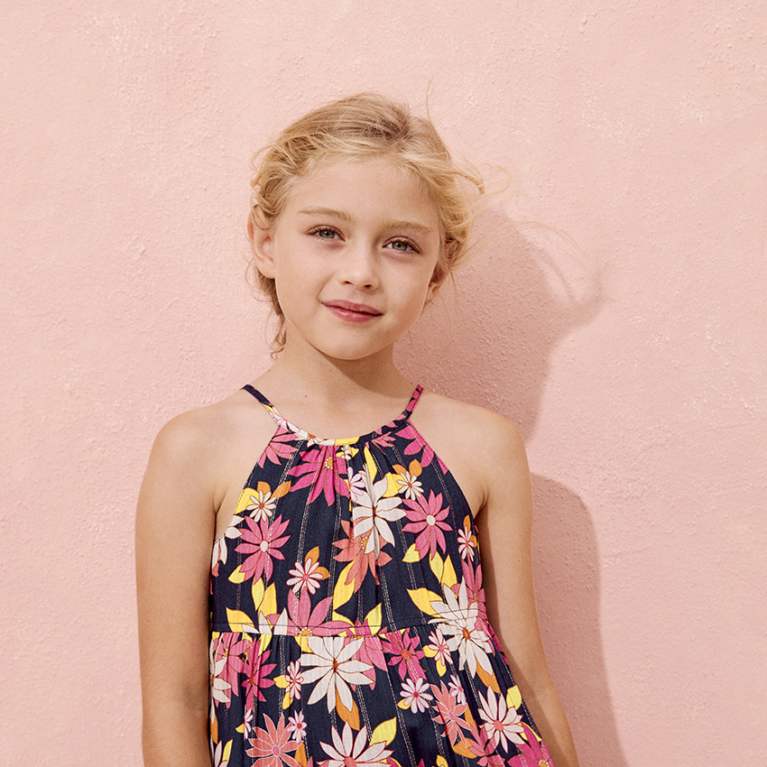 Robe à fines bretelles imprimé floral avec dos ouvert pour fille 