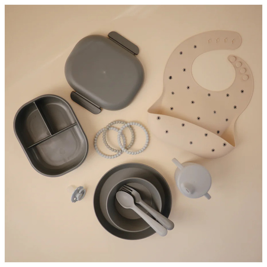 Lunchbox avec compartiments et couverts Gris Foncé 