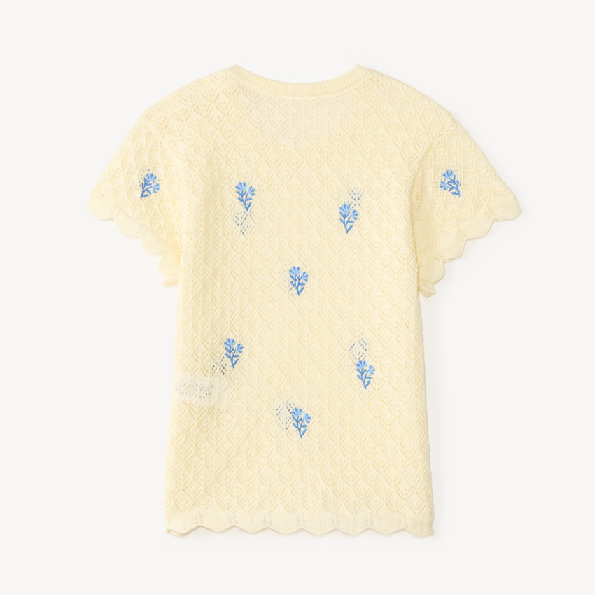T-shirt met korte mouwen van breiwerk met bloemenborduursels voor babymeisjes 