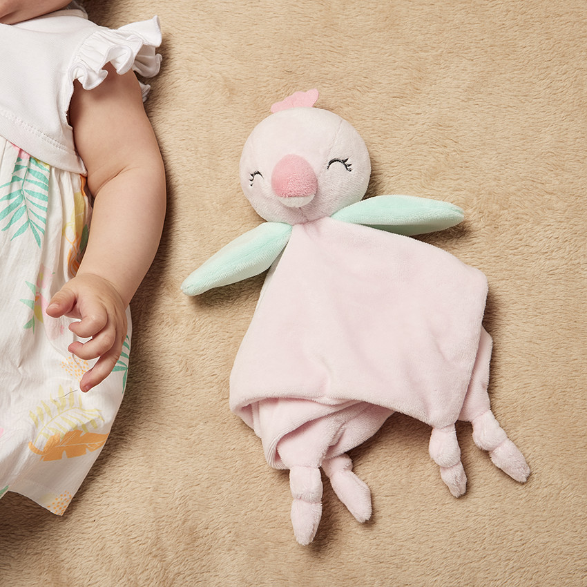 Doudou oiseau tropical en velours pour bébé fille 