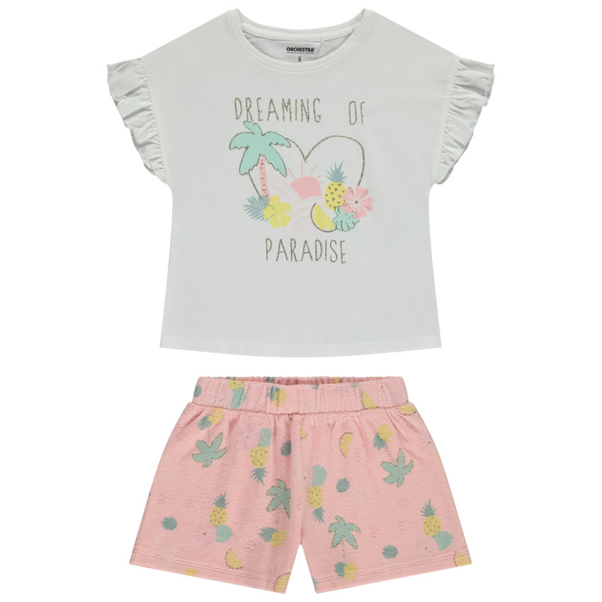 Ensemble 2 pièces t-shirt à manches courtes + short fantaisie pour fille 